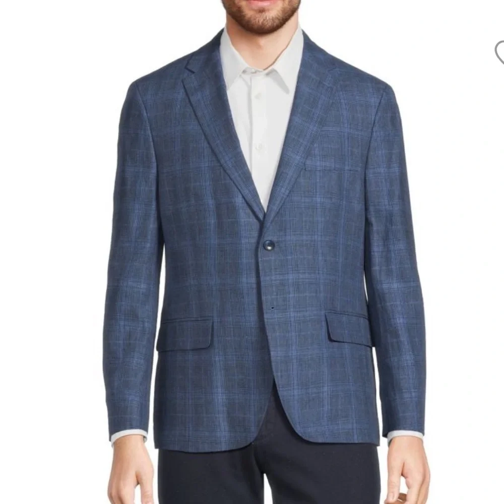 ! NWOT. TOMMY HILFIGER Plaid Notch Lapel Linen Blend Blazer